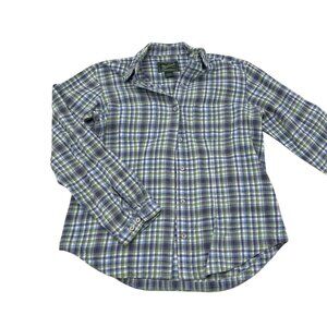 Woolrich Womens Plaid Long Sleeve Flannel Shirt Green &‎ Blue Button-Down Size S
